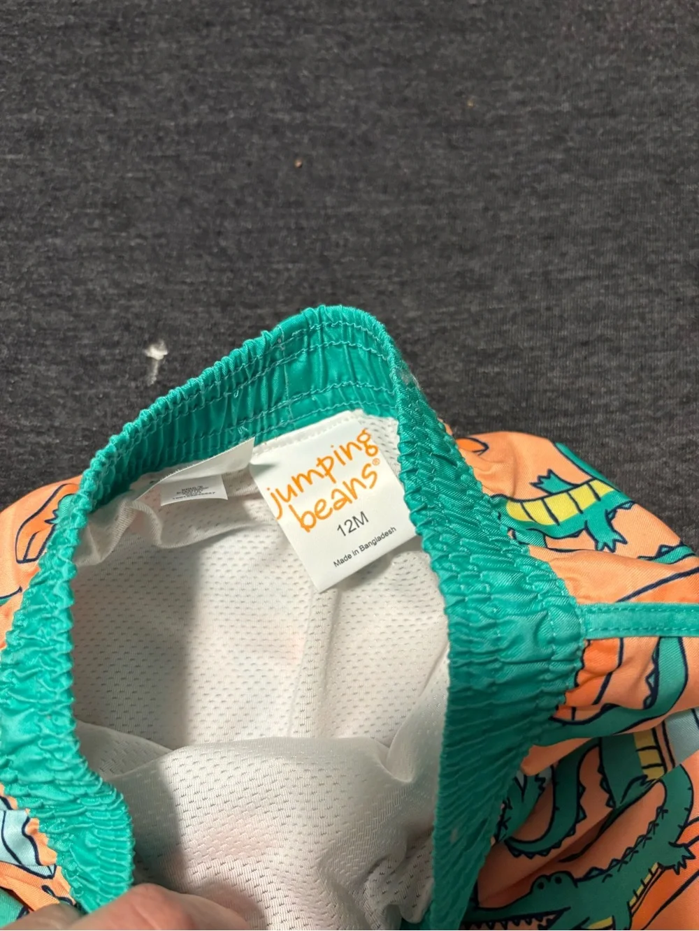 Orange & Teal Alligator Surf Print boys 12 months swim Shorts